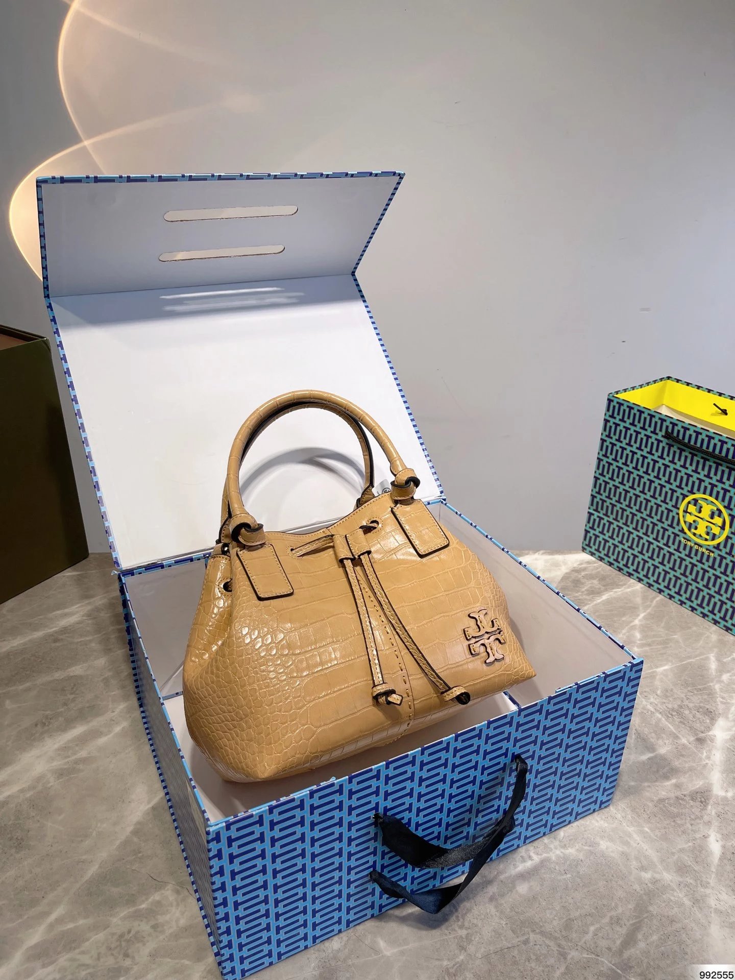 Tory Burch Mini Miller Croc-Embossed Green Bucket Bag Handbags - 7
