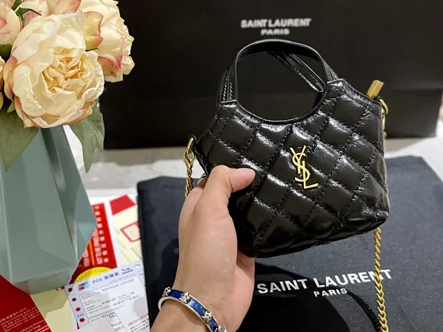 Saint Laurent Handbags Quilted top-handle handbag with chain strap product detail image 5
