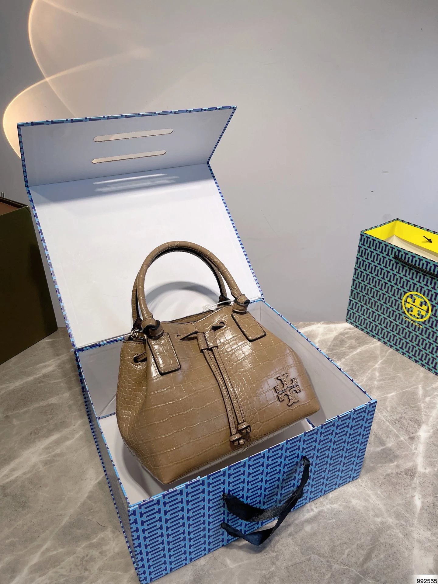 Tory Burch Mini Miller Croc-Embossed Green Bucket Bag Handbags - 5