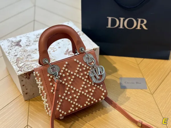 Dior Lady Dior Mini Embossed Black Leather Handbag - 7