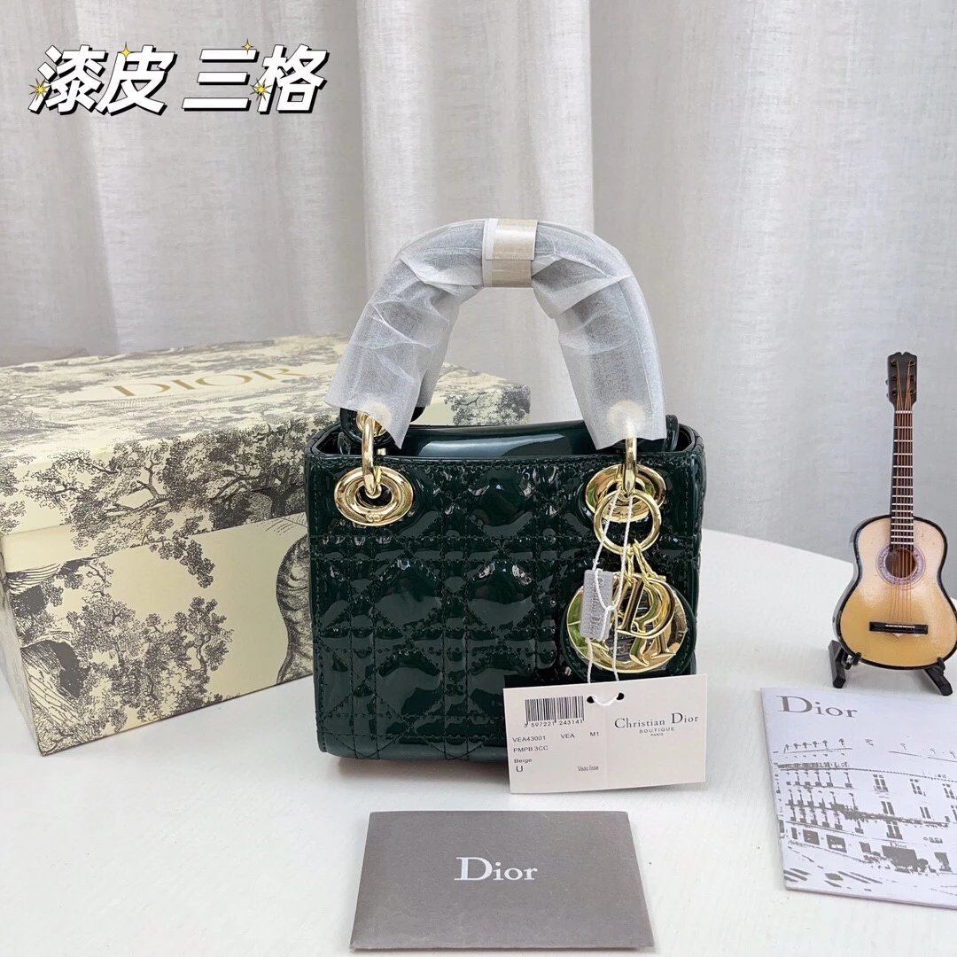 Dior Lady Dior Mini Silver Croc-Embossed Metallic Leather Handbag - 5