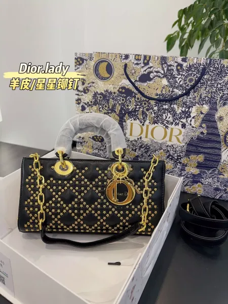Dior Lady Gold Lamé Star Stud Handbag - 8