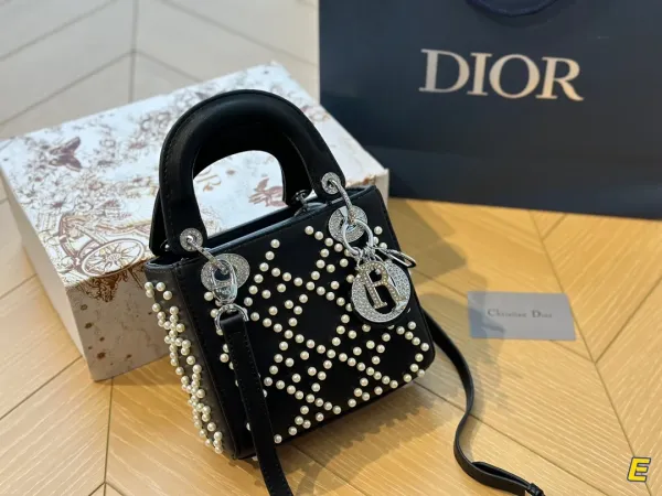 Dior Lady Dior Mini Embossed Black Leather Handbag - 5