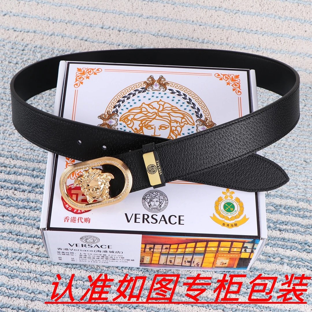 Versace Medusa Baroque Print Leather Belt Black / Gold - 9