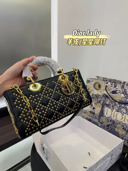 Dior Lady Gold Lamé Star Stud Handbag - 5