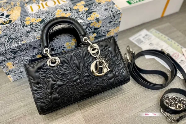 Dior Lady Dior Mini Black Quilted Leather Handbag with Oblique Scarf Handle - 6