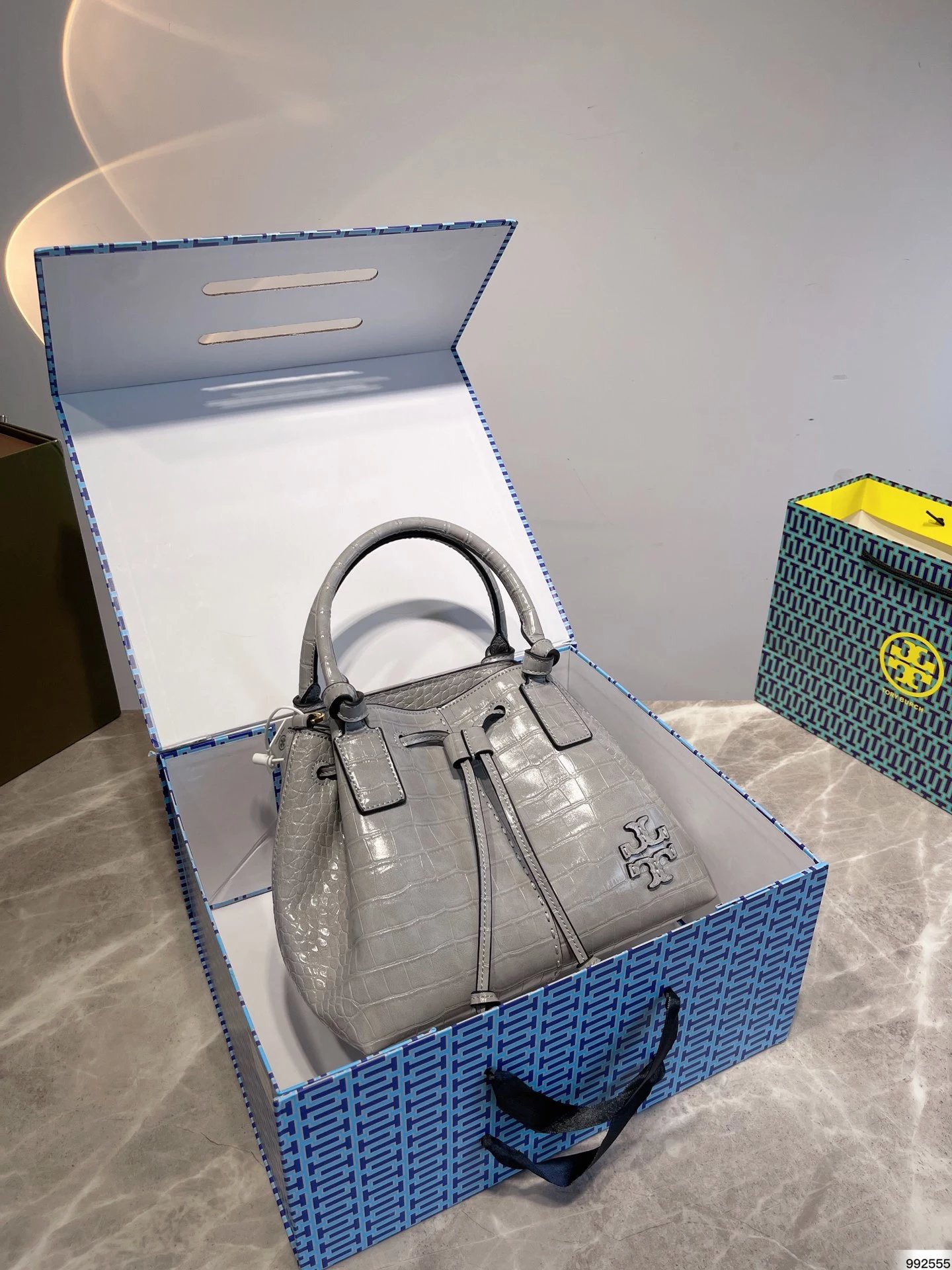 Tory Burch Mini Miller Croc-Embossed Green Bucket Bag Handbags - 6
