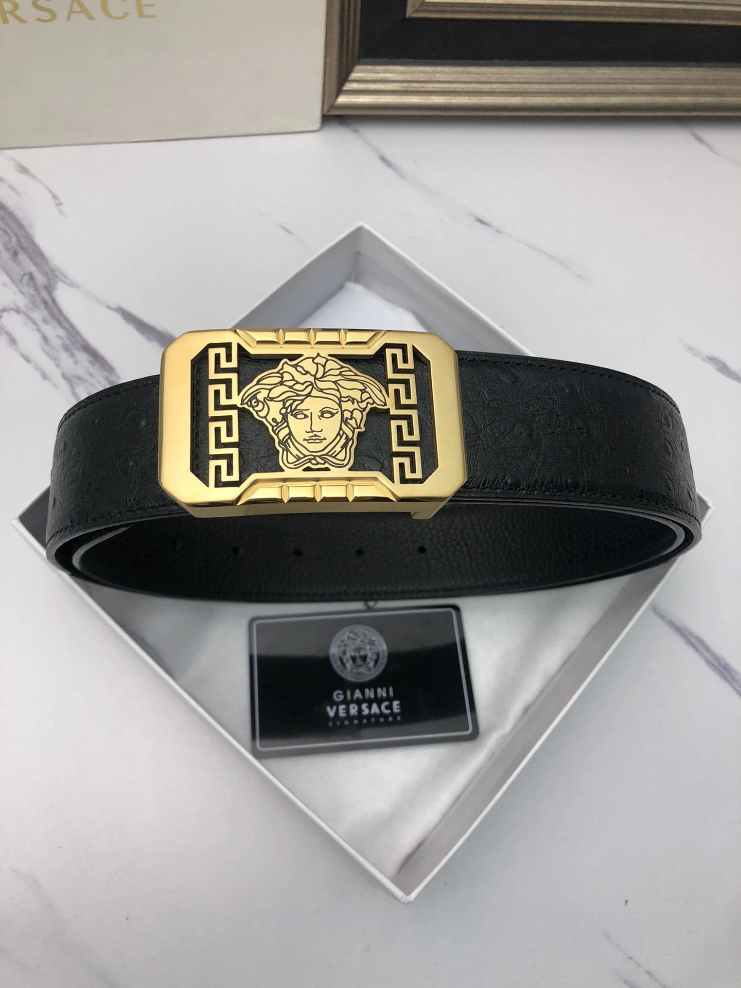 Versace Medusa Head Buckle Leather Belt Black - 8