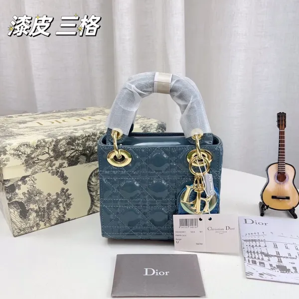 Dior Lady Dior Mini Silver Lamé Quilted Handbag - 6
