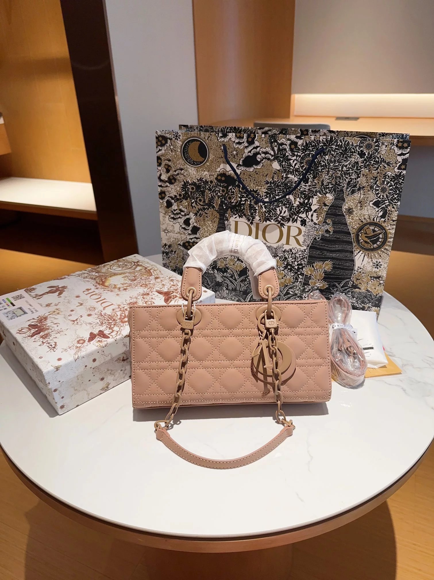 Dior Lady Dior Mini Silver Lamé Quilted Handbag - 2