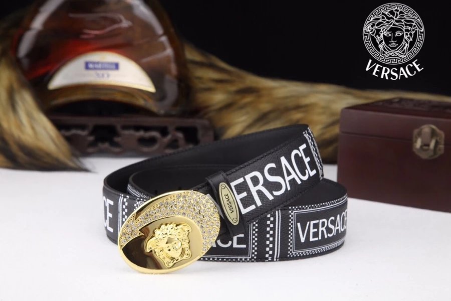 Versace Medusa Baroque Print Leather Belt Black / Gold - 14