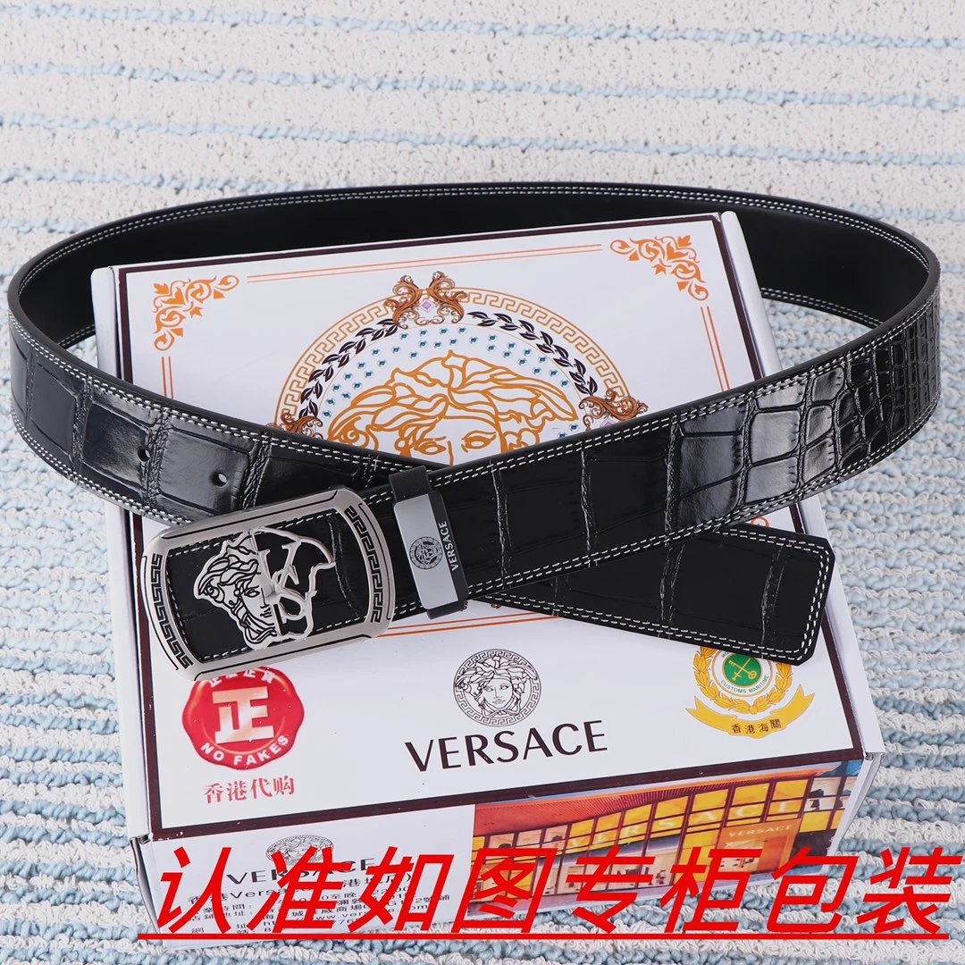 Versace Medusa VS Logo Perforated Leather Belt Gray / Red - 5