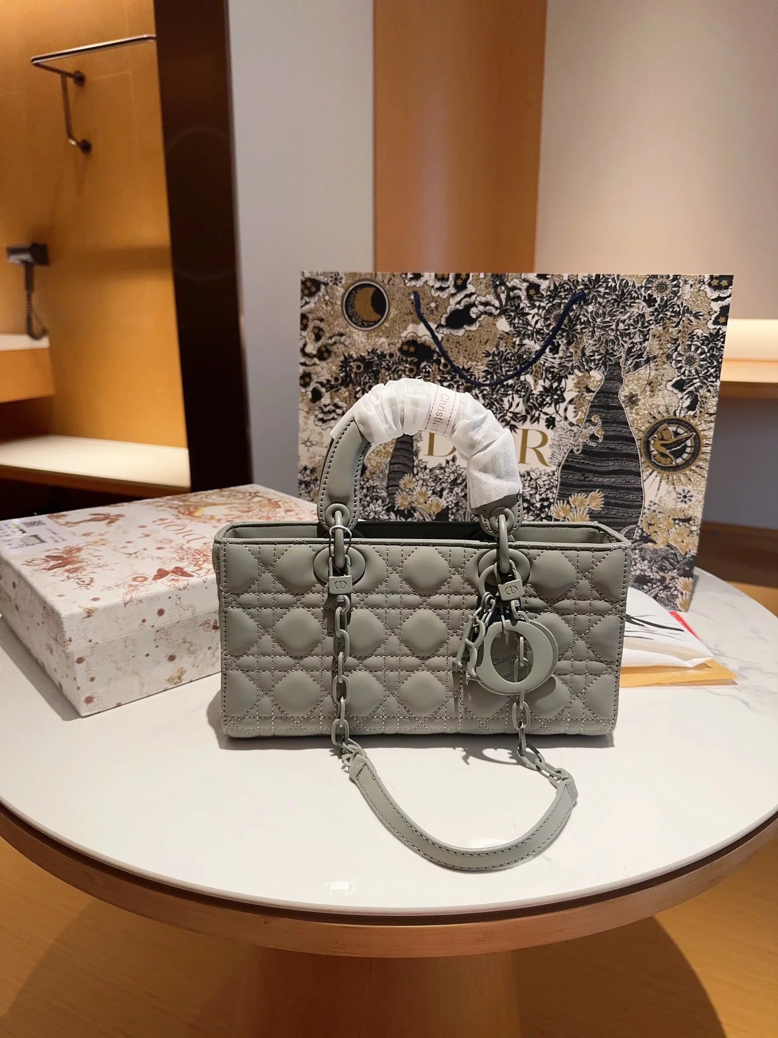 Dior Lady Dior Mini Silver Lamé Quilted Handbag - 4