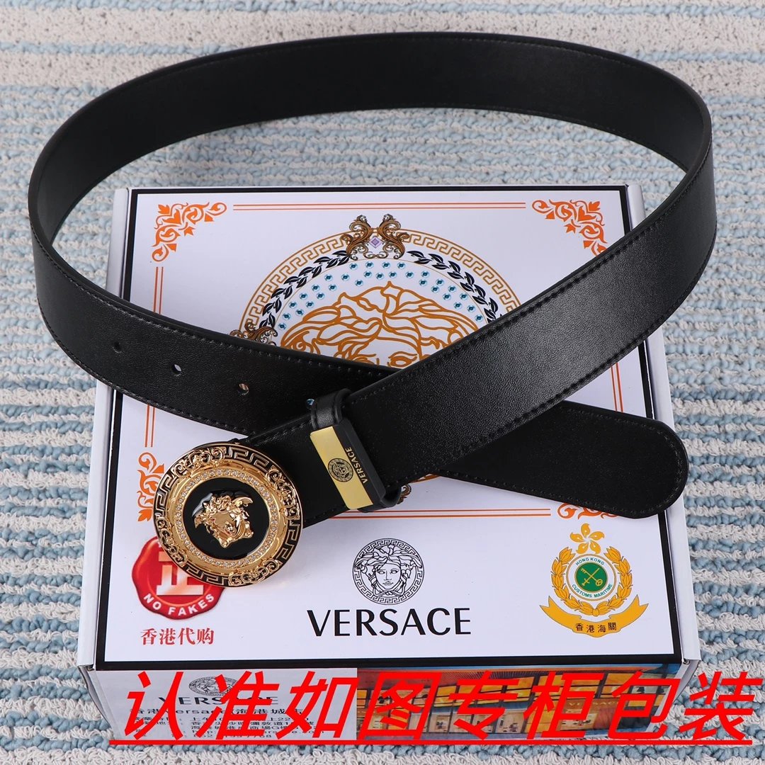 Versace Medusa VS Logo Perforated Leather Belt Gray / Red - 2