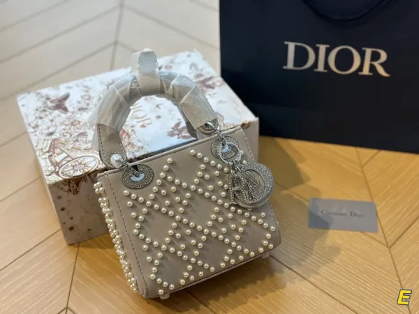 Dior Lady Dior Mini Embossed Black Leather Handbag - 8