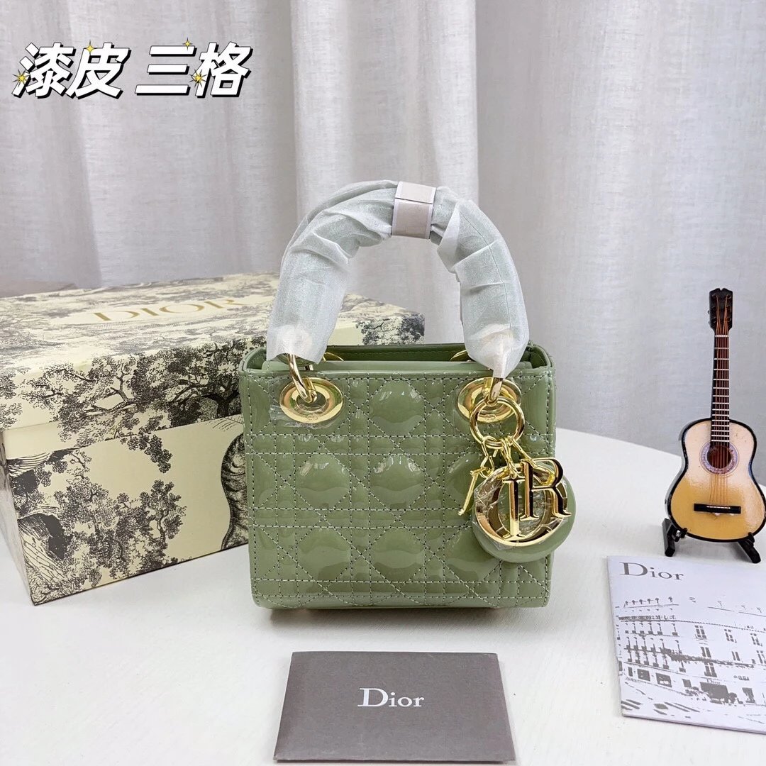 Dior Lady Dior Mini Silver Croc-Embossed Metallic Leather Handbag - 3