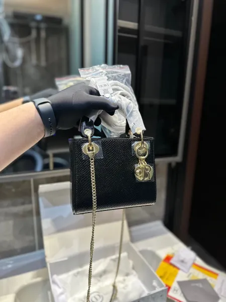 Dior Lady Dior Mini Embossed Black Leather Handbag - 10