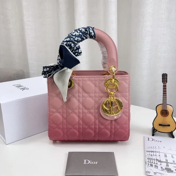 Dior Lady Dior Mini Black Quilted Leather Handbag with Oblique Scarf Handle - 13
