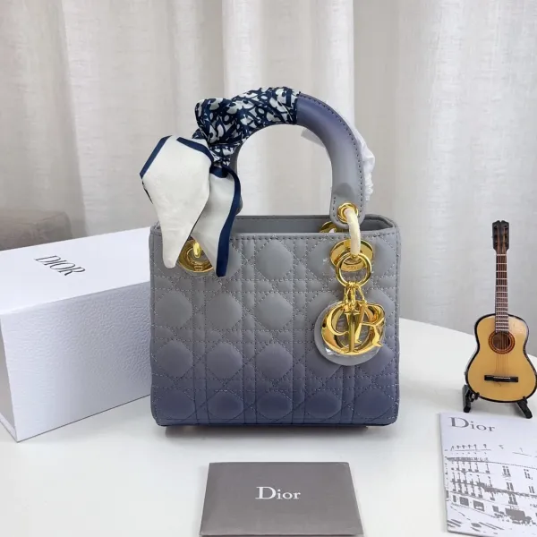 Dior Lady Dior Mini Black Quilted Leather Handbag with Oblique Scarf Handle - 12