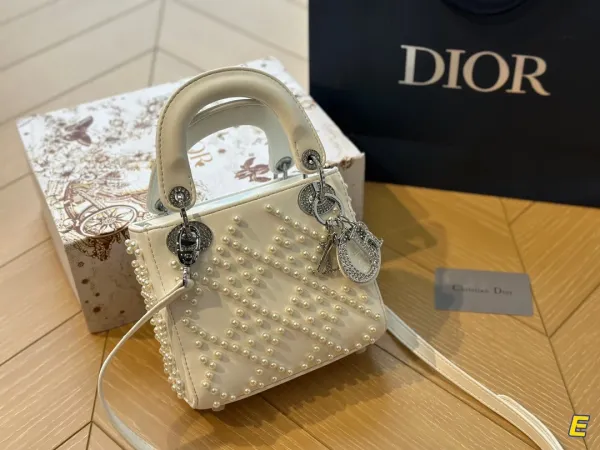 Dior Lady Dior Mini Embossed Black Leather Handbag - 6
