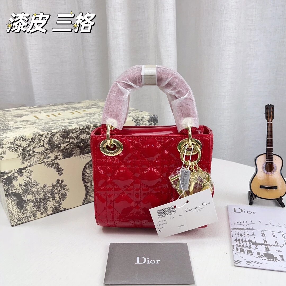 Dior Lady Dior Mini Silver Croc-Embossed Metallic Leather Handbag - 2