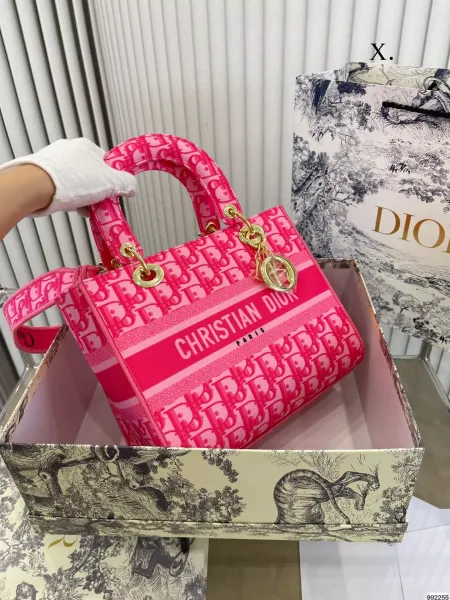 Dior Lady Dior Mini Pink Oblique Canvas Handbag - 5
