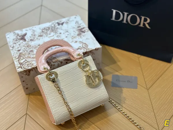 Dior Lady Dior Mini Silver Croc-Embossed Metallic Leather Handbag - 15