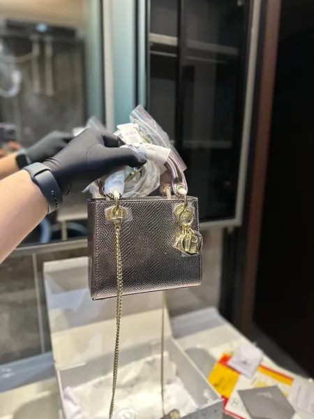 Dior Lady Dior Mini Embossed Black Leather Handbag - 11