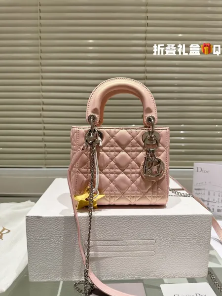 Dior Lady Dior Mini Pink Quilted Leather Handbag - 1