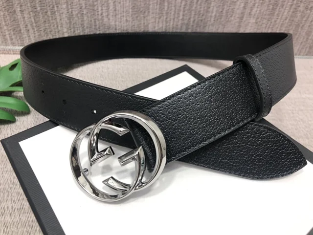 Gucci Belts Embossed GG leather belt with Double G buckle product detail image 8