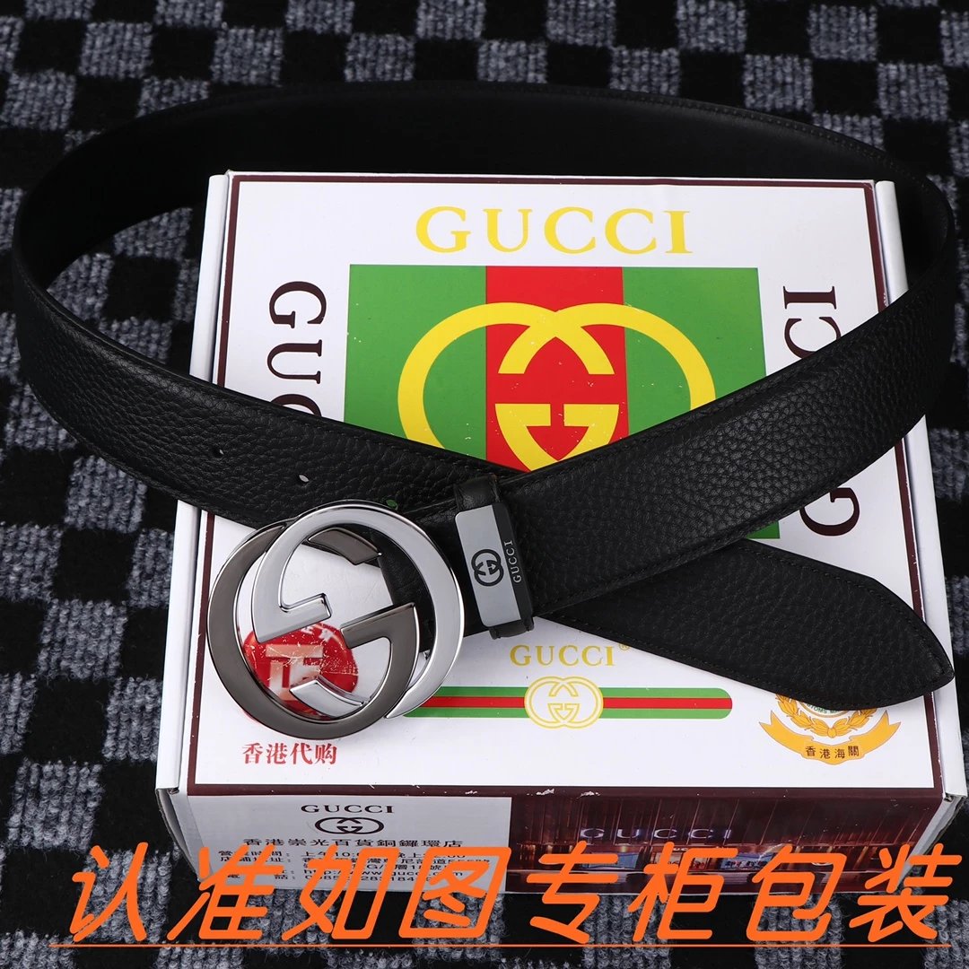 Gucci Interlocking G Belt Black Leather with Crystal-Embellished Buckle - 3