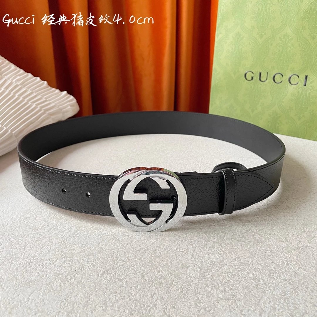 Gucci Interlocking G Belt Black Leather with Crystal-Embellished Buckle - 13