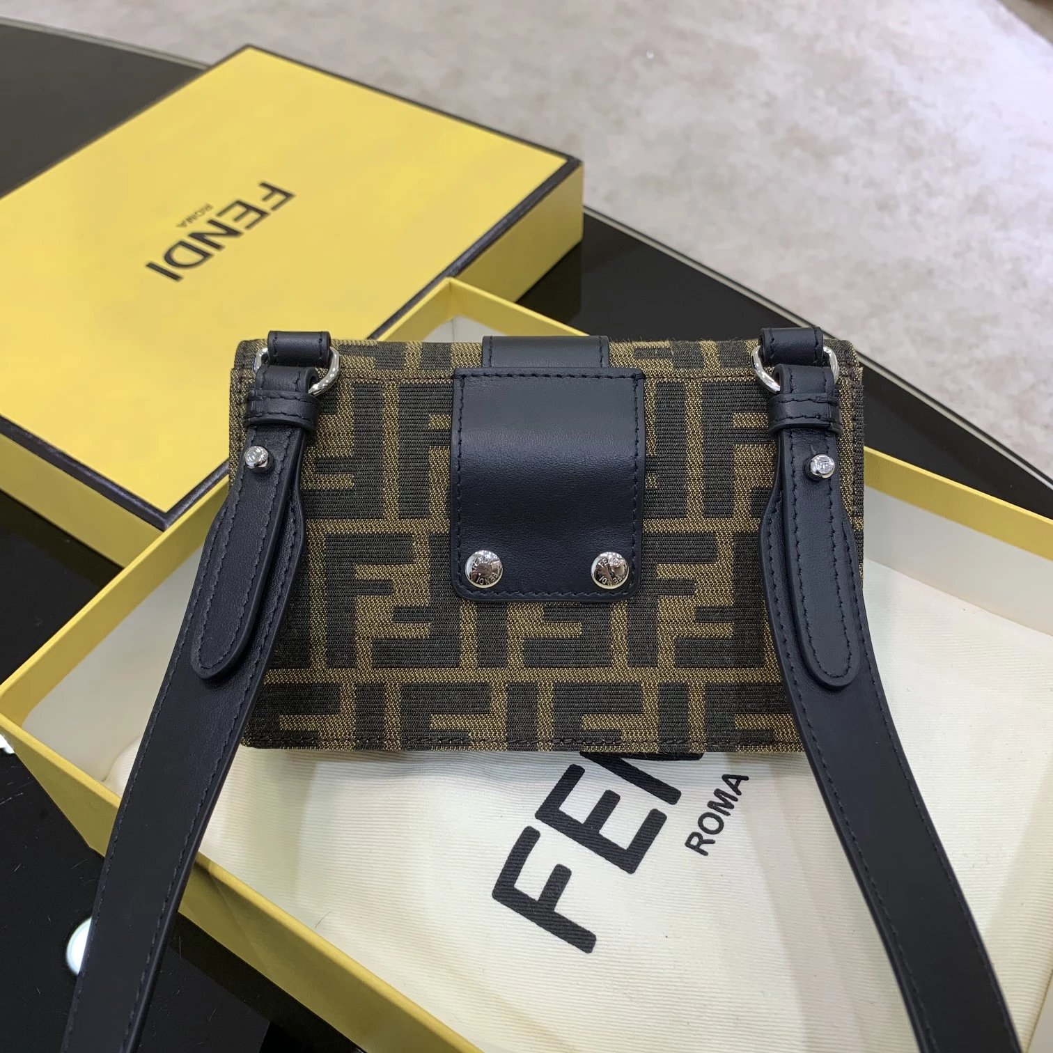 Fendi x Karl Lagerfeld Camera Bag Black and Yellow Crossbody Bag - 12