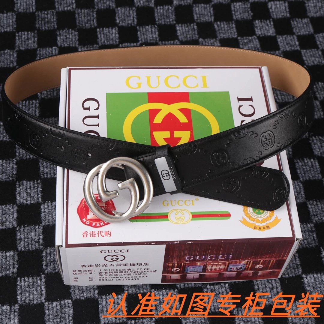 Gucci Interlocking G Belt Black Leather with Crystal-Embellished Buckle - 5