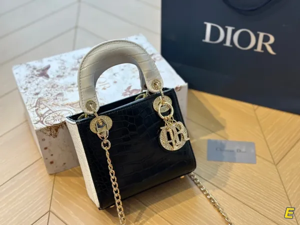 Dior Lady Dior Mini Silver Croc-Embossed Metallic Leather Handbag - 14
