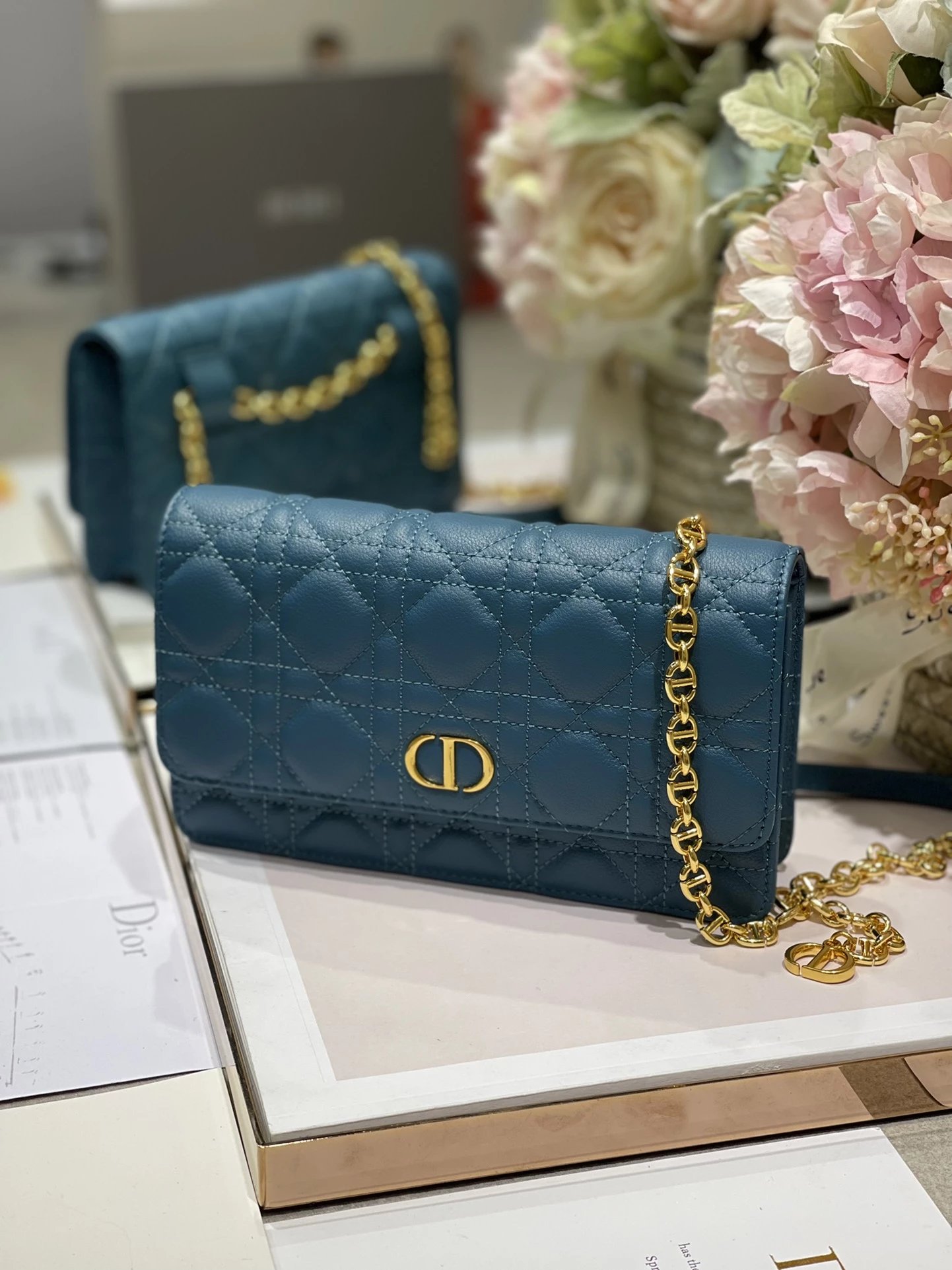 Dior Diorama Mini Chain Wallet in Blue