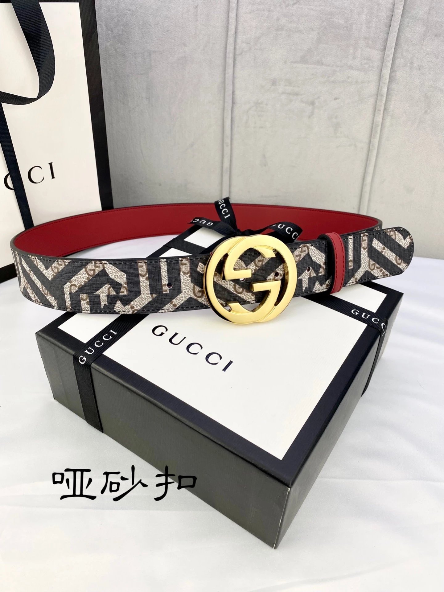 Gucci Interlocking G Belt Black Leather with Crystal-Embellished Buckle - 9