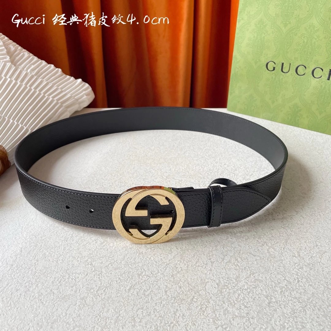Gucci Interlocking G Belt Black Leather with Crystal-Embellished Buckle - 14