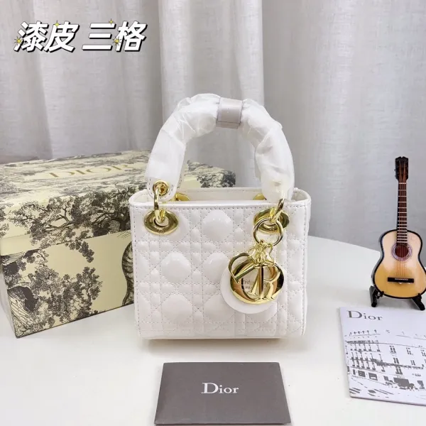 Dior Lady Dior Mini Silver Croc-Embossed Metallic Leather Handbag - 4