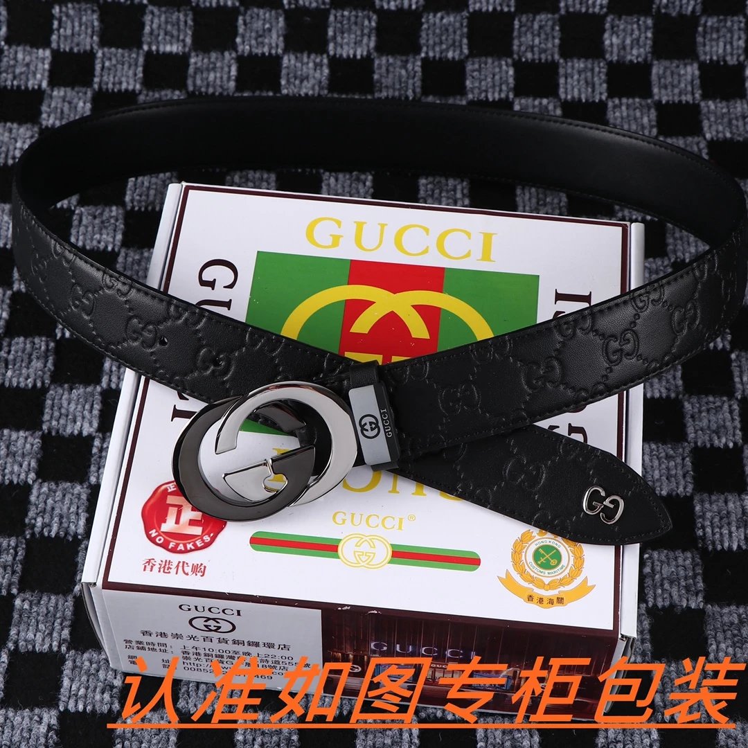 Gucci Interlocking G Belt Black Leather with Crystal-Embellished Buckle - 2