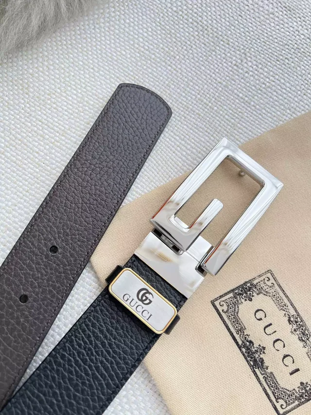 Gucci Belts Embossed GG leather belt with Double G buckle product detail image 15