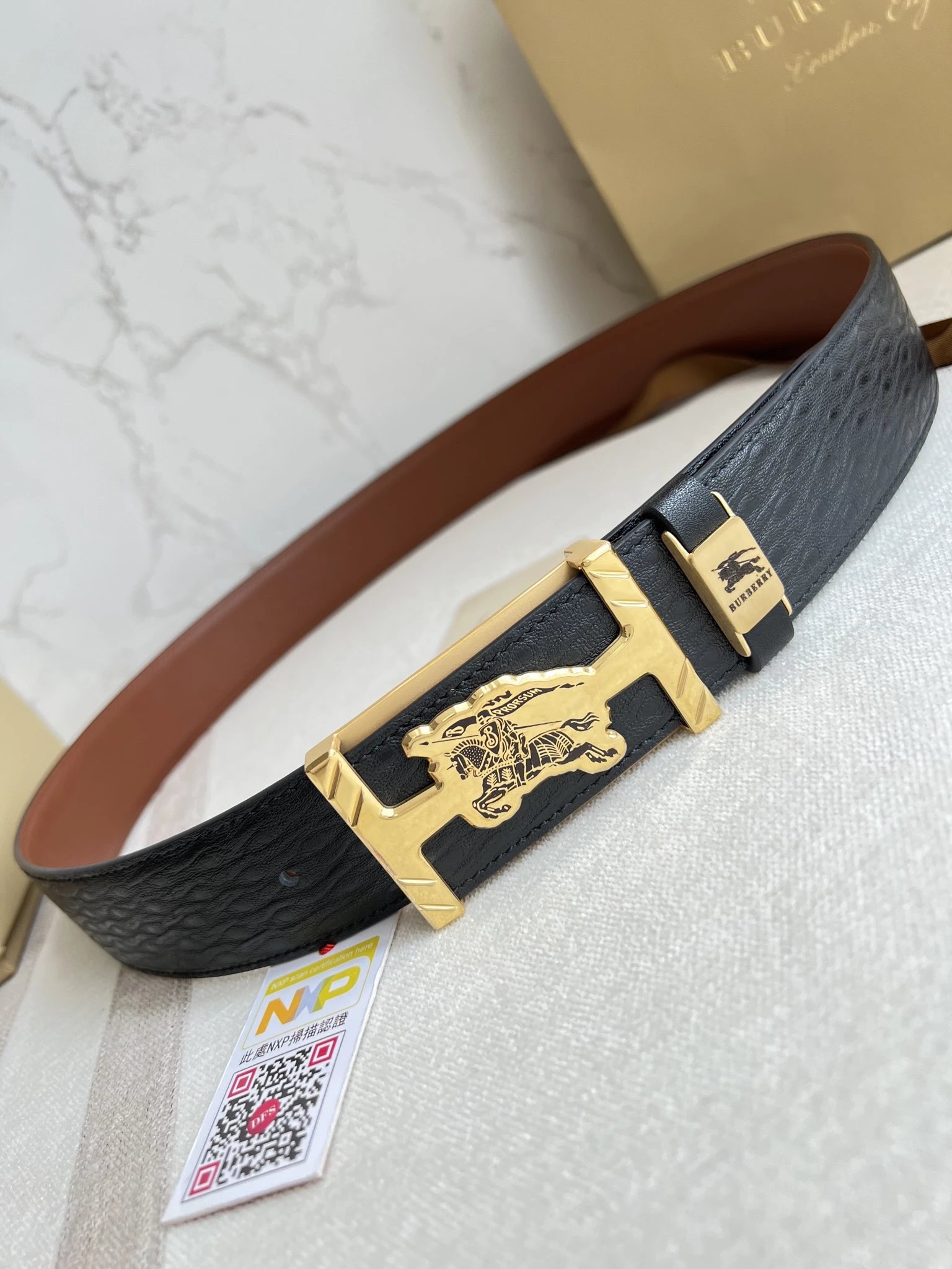 Burberry Monogram Circle Buckle Leather Belt Black - 6