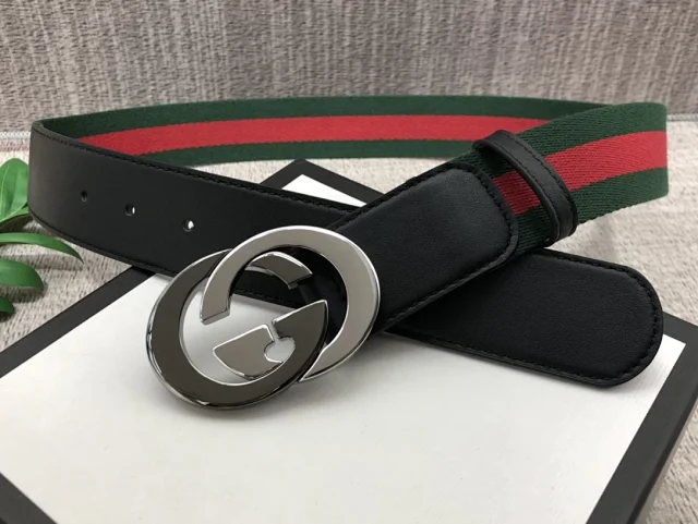 Gucci Belts Embossed GG leather belt with Double G buckle product detail image 10