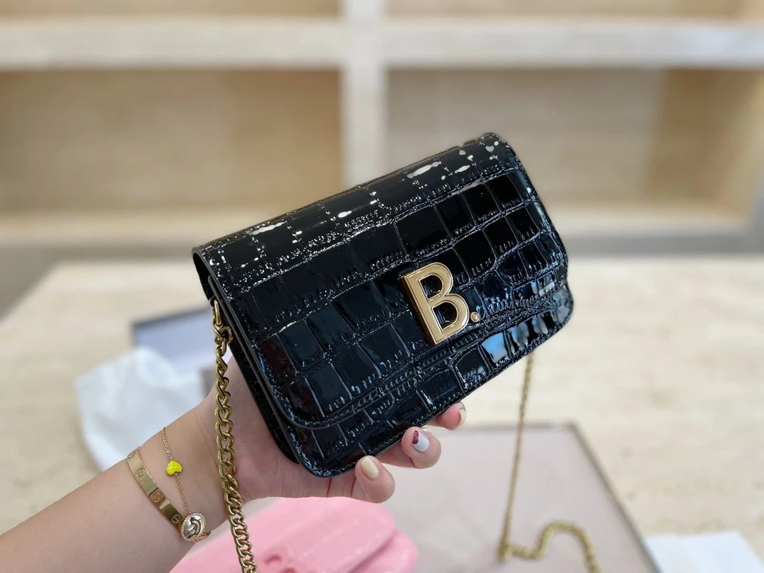Balenciaga B-Bag Croc-Embossed White Leather Wristlet Clutches - 8
