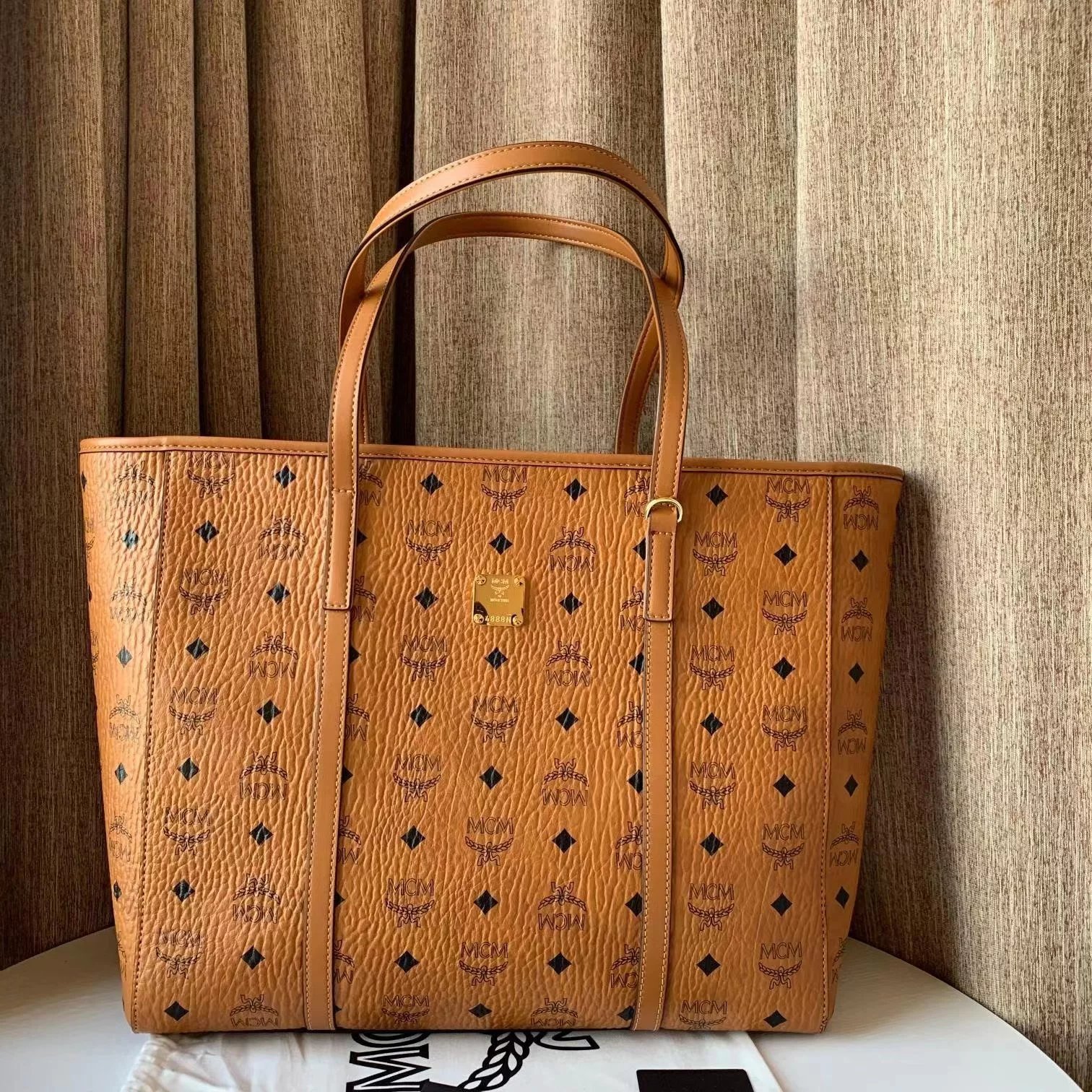 MCM Visetos Mini Tote Bag and Pouch Set Beige Leather Handbags - 5