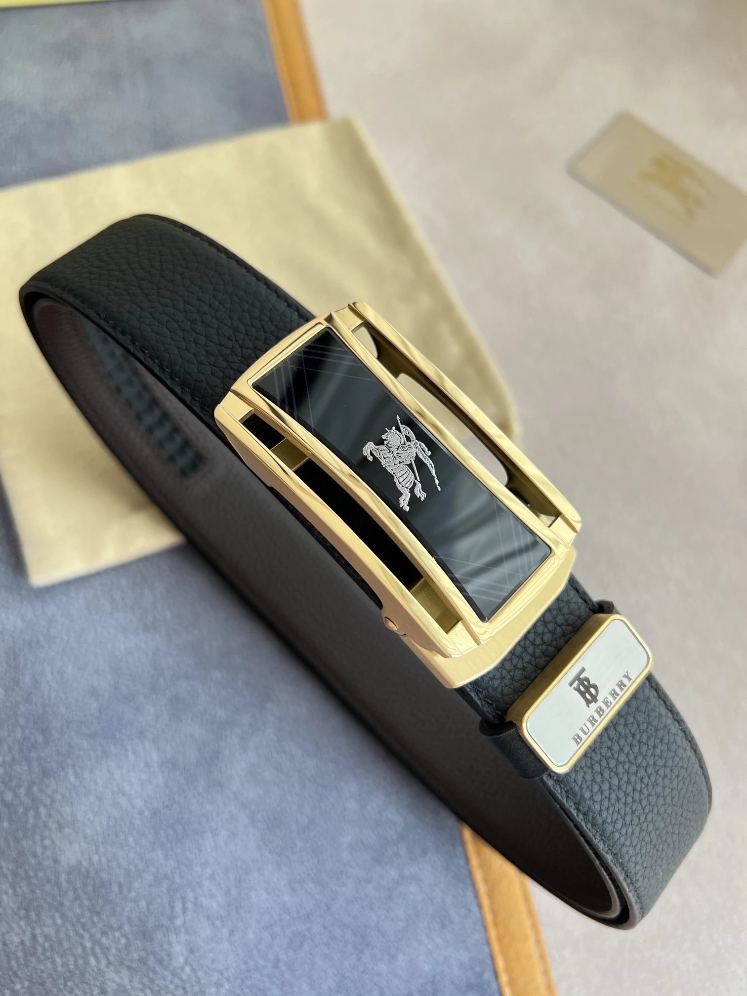 Burberry Equestrian Knight Leather Belt Brown with Gold Buckle - 11