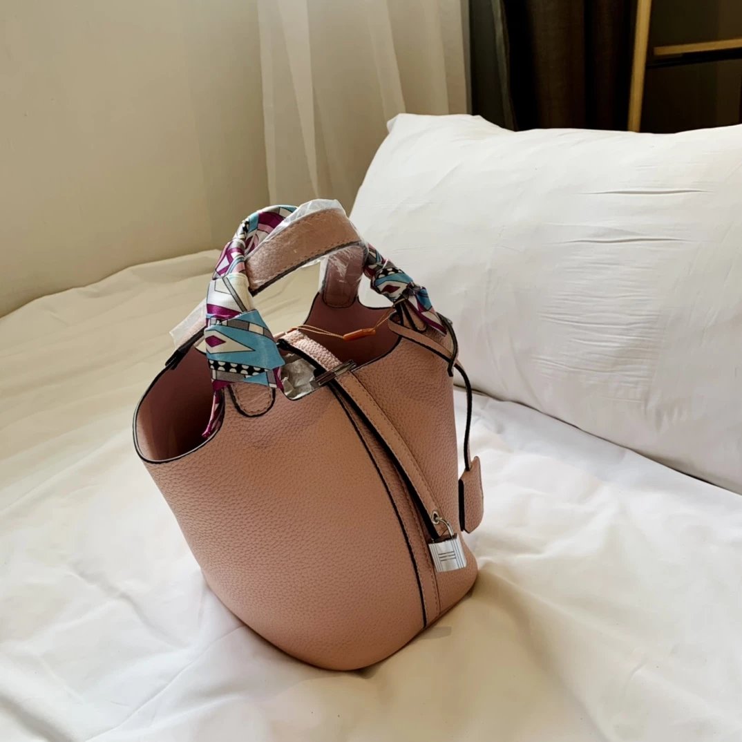 Hermès Picotin Lock Mini Brown Togo Leather Bucket Bag with Pink Rodeo Charm and Silk Scarf Handbags - 4