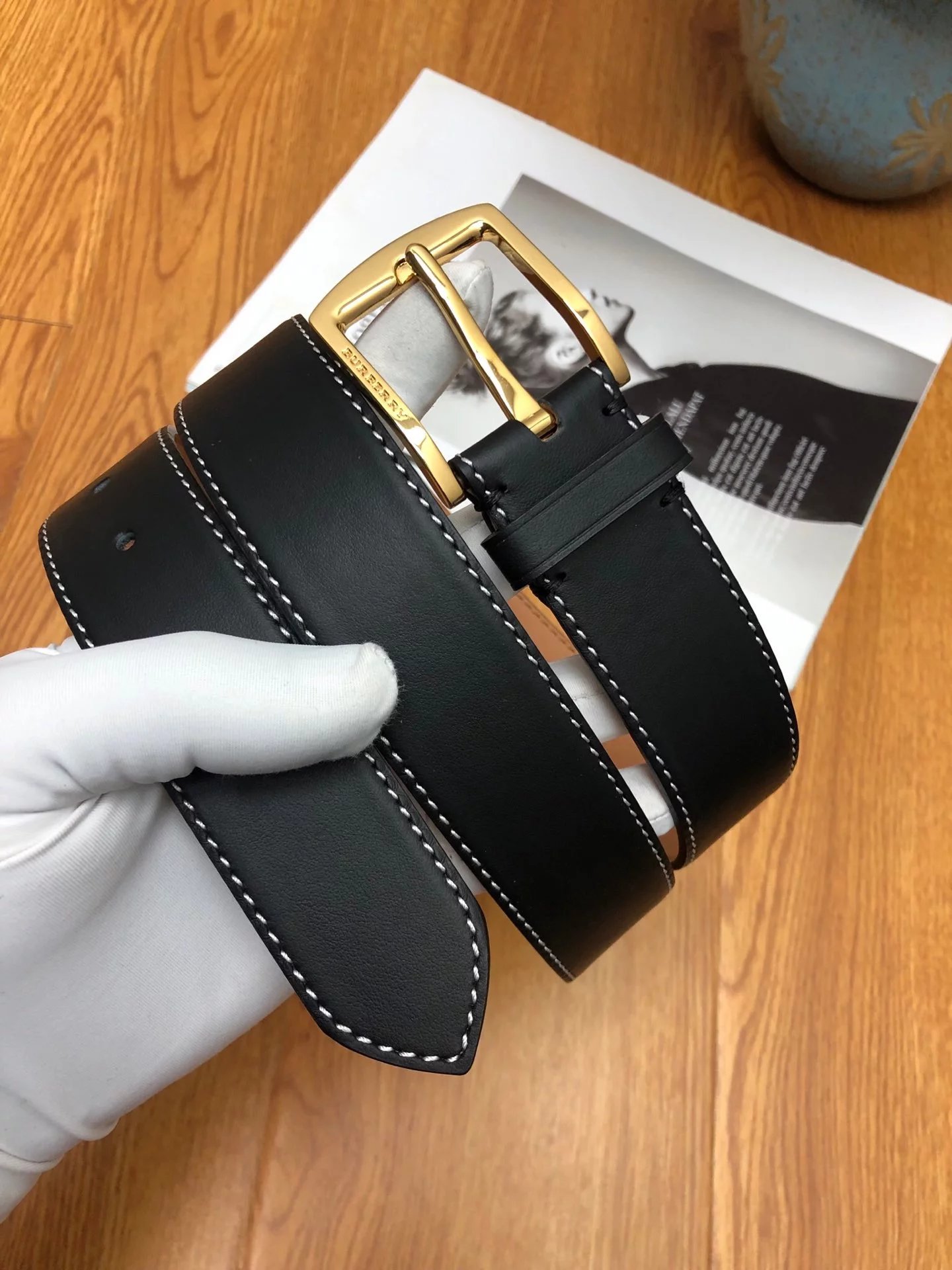 Burberry Equestrian Knight Leather Belt Brown with Gold Buckle - 12
