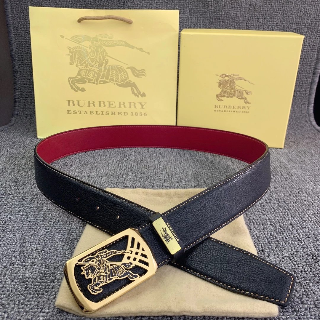 Burberry Equestrian Knight Leather Belt Brown with Gold Buckle - 6