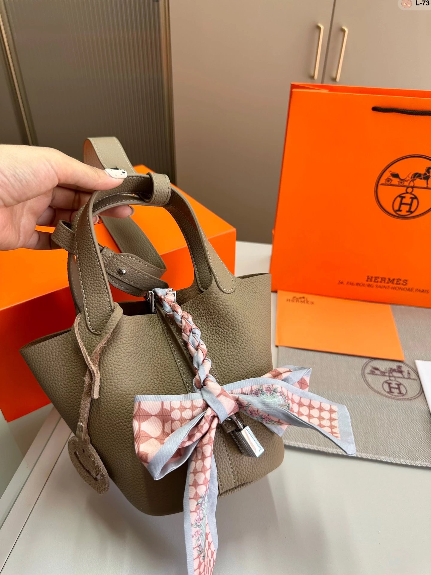 Hermès Picotin Lock Mini Black Togo Leather Bucket Bag with Silk Scarf Charm Handbags - 12